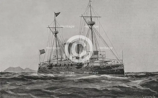 Spanish-American War (1898): Battleship cruiser "Infanta María Teresa", Spanish navy, 1898. Creator: Enrique Laporta Valor.