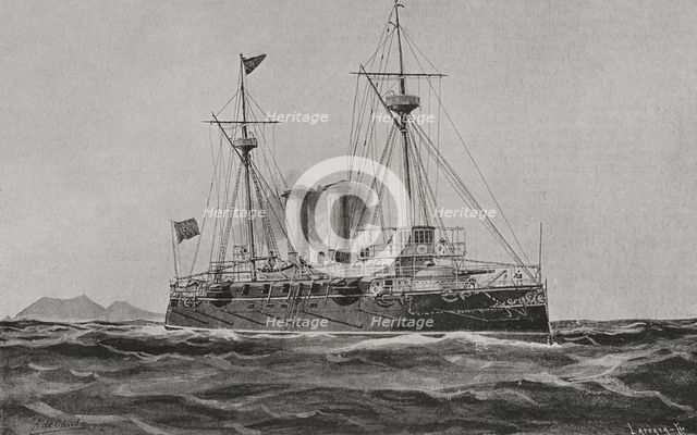 Spanish-American War (1898): Battleship cruiser "Infanta María Teresa", Spanish navy, 1898. Creator: Enrique Laporta Valor.