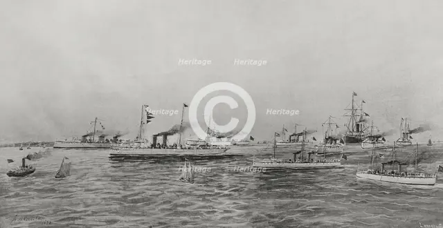 Spanish-American War (1898): destroyers and torpedo boats destined for the island of Cuba, 1898.  Creator: Enrique Laporta Valor.