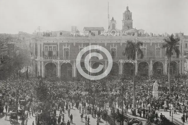 Spanish-American War (1898): patriotic demonstration at the Captaincy General, Havana, Cuba, 1898.  Creator: Unknown.