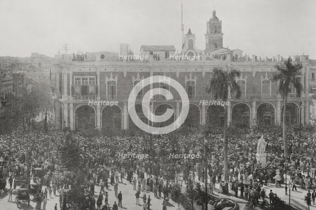 Spanish-American War (1898): patriotic demonstration at the Captaincy General, Havana, Cuba, 1898.  Creator: Unknown.