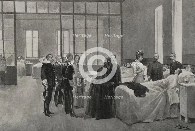 Spanish-American War (1898): Queen Maria Christina visiting wounded soldiers, Madrid, Spain, 1898.  Creator: Enrique Laporta Valor.