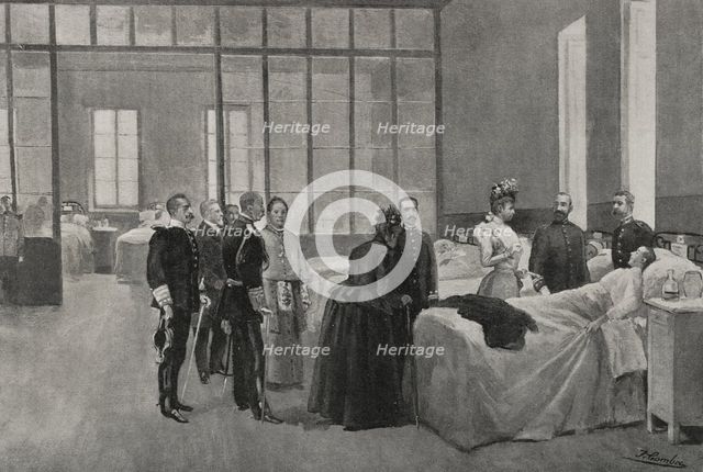 Spanish-American War (1898): Queen Maria Christina visiting wounded soldiers, Madrid, Spain, 1898.  Creator: Enrique Laporta Valor.
