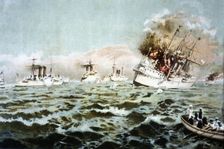 Spanish American War: Destruction of the Spanish squad in the naval battle of Cavite, 1898. Creator: Bejar Novella, Pablo (1869-1920)