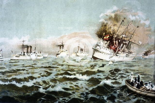 Spanish American War: Destruction of the Spanish squad in the naval battle of Cavite, 1898. Creator: Bejar Novella, Pablo (1869-1920).
