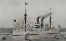 Spanish-American War:US battleship "Maine" anchored in the harbour of Havana, Cuba, 1898. Creator: Enrique Laporta Valor
