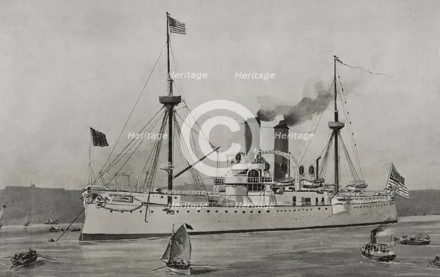 Spanish-American War:US battleship "Maine" anchored in the harbour of Havana, Cuba, 1898.  Creator: Enrique Laporta Valor.