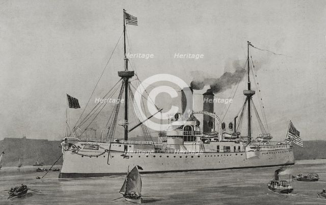 Spanish-American War:US battleship "Maine" anchored in the harbour of Havana, Cuba, 1898.  Creator: Enrique Laporta Valor.