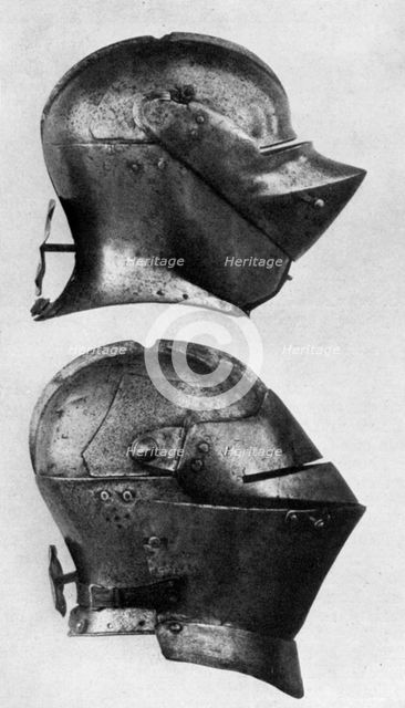 Spanish and Italian helmets, 15th century, (1929). Artist: Unknown