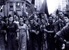 Spanish Civil War, 1936-1939, militiwomen of the column García Oliver going to the front in Hue…