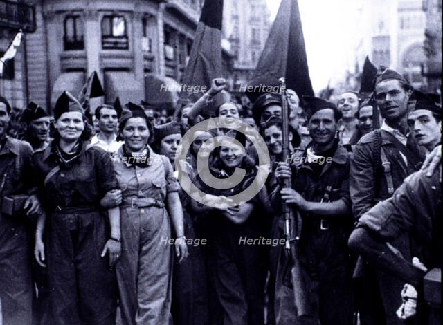 Spanish Civil War, 1936-1939, militiwomen of the column 'García Oliver' going to the front in Hue…