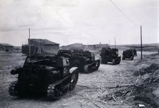 Spanish Civil War 1936-1939, Aragon front, Italian tanks marching towards the battle lines, Oct, …