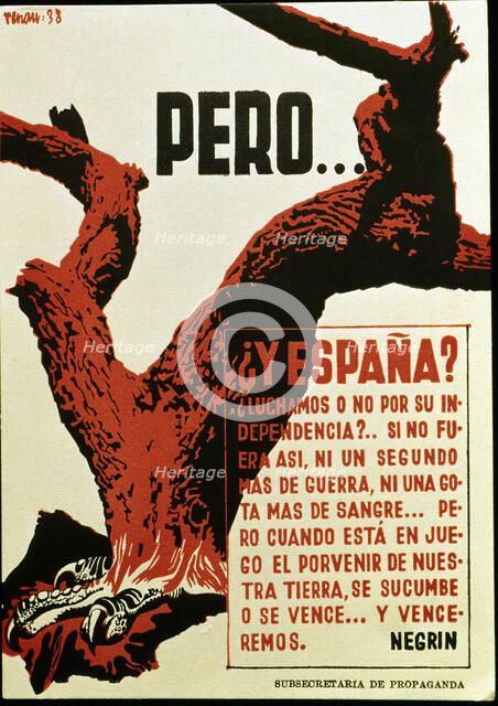 Spanish Civil War (1936 - 1939), 'But. what about Spain.?', Poster published by the Secretariat o…