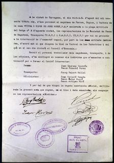 Spanish civil war, 1936-1939. Certificate of seizure of the Warehouse of Irons, Drugs and Coals .. Creator: Unknown