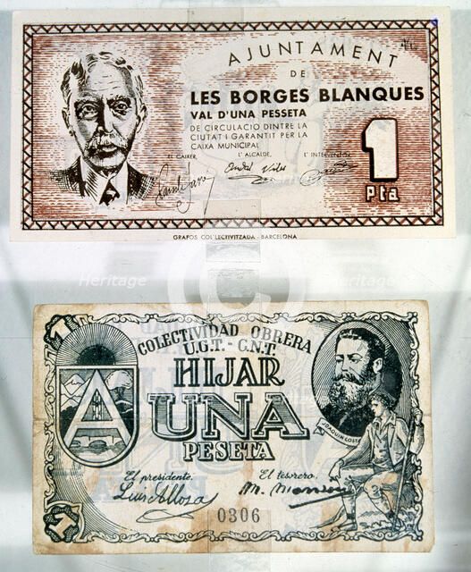 Spanish Civil War (1936-1939), legal tender notes issued by the City council of Borges Blanques (…