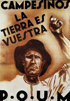 Spanish Civil War (1936-1939), poster Campesinos, la tierra es nuestra (Farmers, land is ours) …