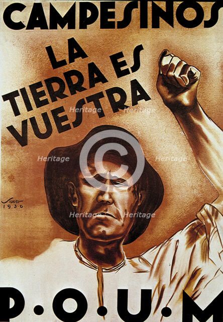 Spanish Civil War (1936-1939), poster 'Campesinos, la tierra es nuestra' (Farmers, land is ours) …