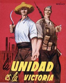 Spanish Civil War (1936-1939), poster La unidad es la victoria (Unity is victory) by Babiano, p…
