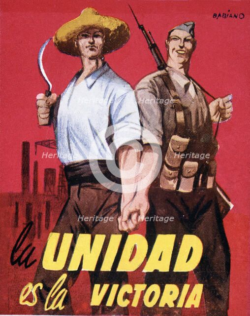 Spanish Civil War (1936-1939), poster 'La unidad es la victoria' (Unity is victory) by Babiano, p…