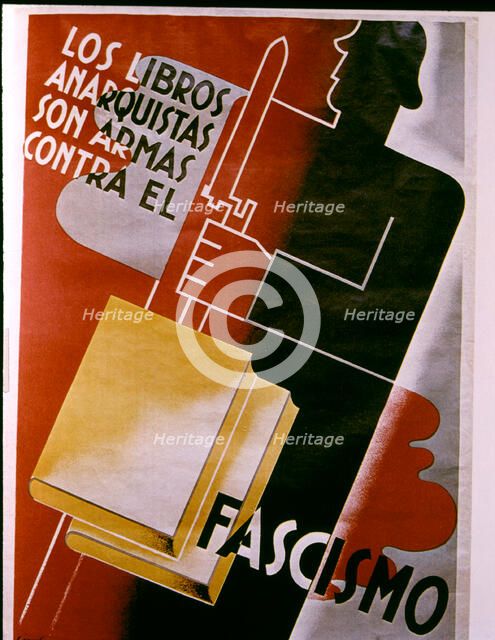 Spanish Civil War (1936-1939), poster 'Los libros anarquistas' (Anarchists books) by Ambros.