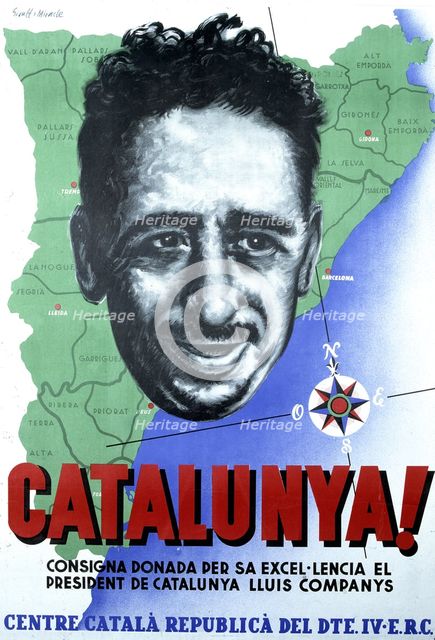 Spanish Civil War (1936-1939), Propaganda Poster 'Catalonia' published by the Centre Català Repub…