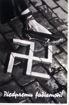 Spanish Civil War (1936 - 1939), Republican poster Aixafem the feixisme written in Esperanto