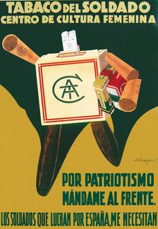 Spanish Civil War (1936-1939). Soldier's cigarettes advertising poster published by the nation…