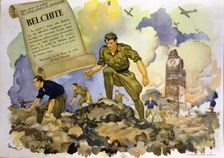 Spanish Civil War, 1936-39. Battle of Belchite on the Aragon front, allegorical drawing by Arnau …