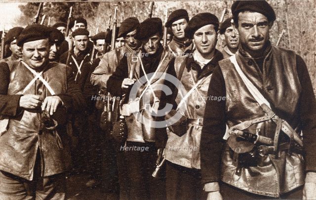 Spanish Civil War, 1936-39. Group of antifascist combatants in the International Brigades during …