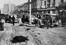 Spanish Civil War 1936-39. Madrid, an Avenue at the north of the city, moments after an air raid,…