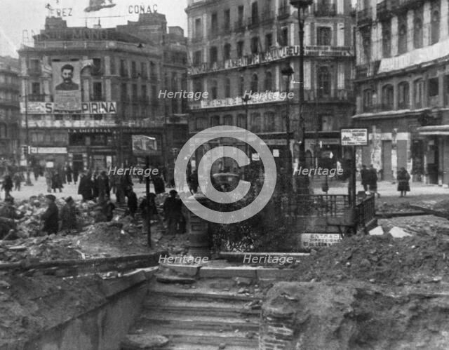 Spanish Civil War 1936-39. Madrid, effects of a bomb from a plane, in the subway entrance of the …