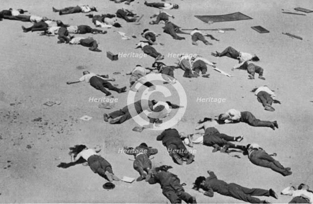 Spanish Civil War 1936-39. Madrid, Montaña headquarters, bodies of rebel soldiers in the headquar…