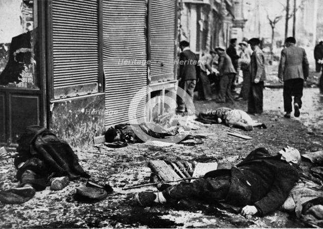 Spanish Civil War 1936-39. Madrid, Madrid corpses in the streets, after an air raid, February 1937.