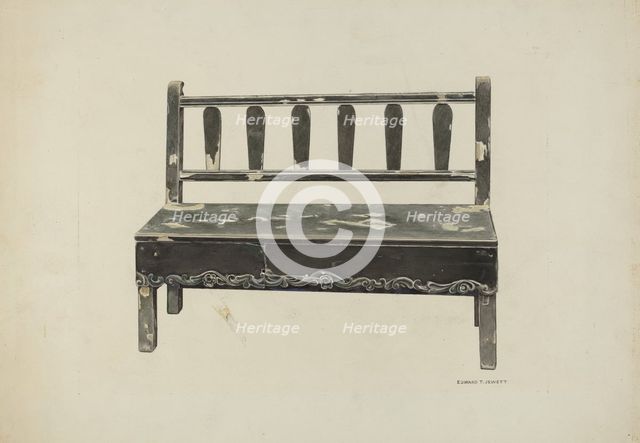 Spanish Colonial Mission Bench, c. 1937. Creator: Edward Jewett.