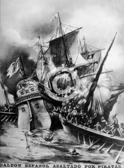 Spanish Galleon assaulted, (17th century ), 1920s. Artist: Unknown.