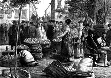 Spanish Sketches: the fruit market, Malaga, 1873. Creator: Unknown