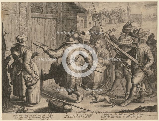Spanish Soldiers forcing their way into a cottage. From the Series Boereverdriet (Horrors of War to