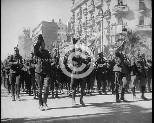 Spanish Soldiers Marching, 1930s. Creator: British Pathe Ltd.