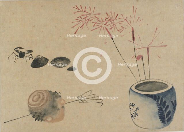 Sparklers, crab and bulb, late 18th-early 19th century. Creator: Hokusai.