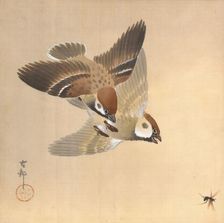 Sparrows Chasing Flying Insects, about 1925. Creator: Ohara Koson