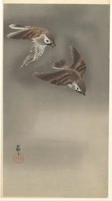 Sparrows in snow. Creator: Ohara, Koson (1877-1945)