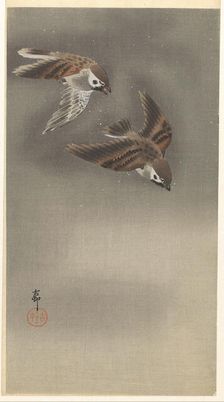 Sparrows in snow. Creator: Ohara, Koson (1877-1945)