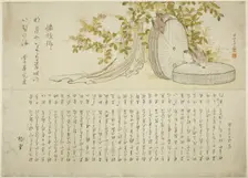 Sparrows on Millstones with Hagi Bushes, Japan, 1797. Creator: Hokusai