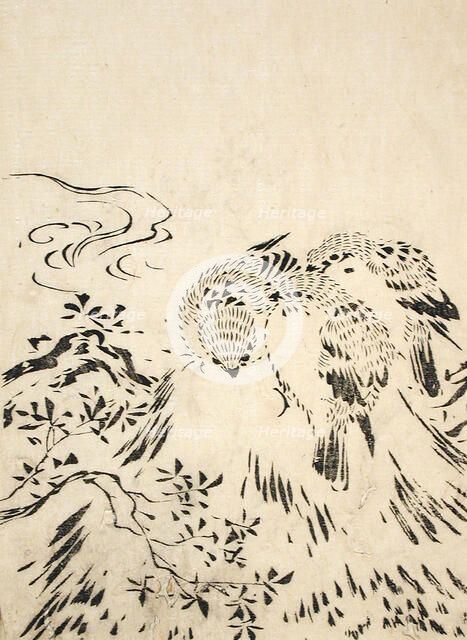 Sparrows, Printed 1762. Creator: Miyazaki Yuzen.
