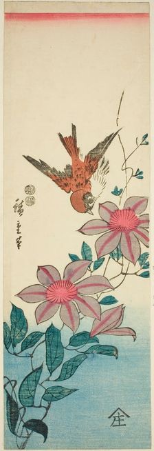 Sparrow and clematis, c. 1847/52. Creator: Ando Hiroshige