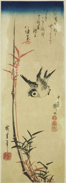 Sparrow and bamboo, mid-1830s. Creator: Ando Hiroshige