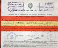 Special pass for the temporary export of a car to cross the border at La Junquera, 1931
