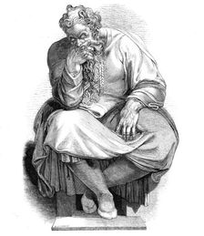Specimen of wood-engraving - the Prophet Jeremiah, from the painting by Michael Angelo, 1844. Creator: Unknown