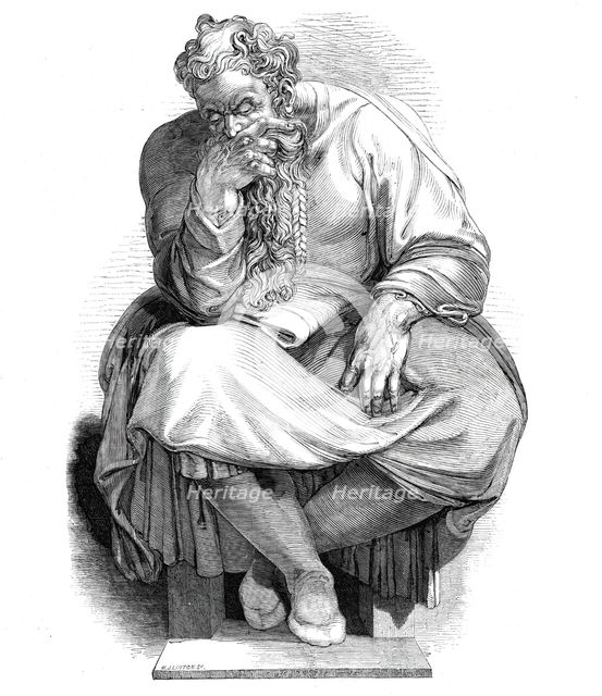Specimen of wood-engraving - the Prophet Jeremiah, from the painting by Michael Angelo, 1844. Creator: Unknown.