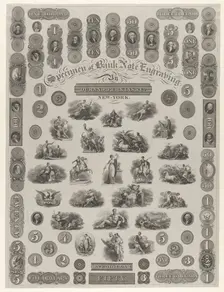Specimen Sheet of Bank Note Engraving, ca. 1828. Creator: Asher Brown Durand